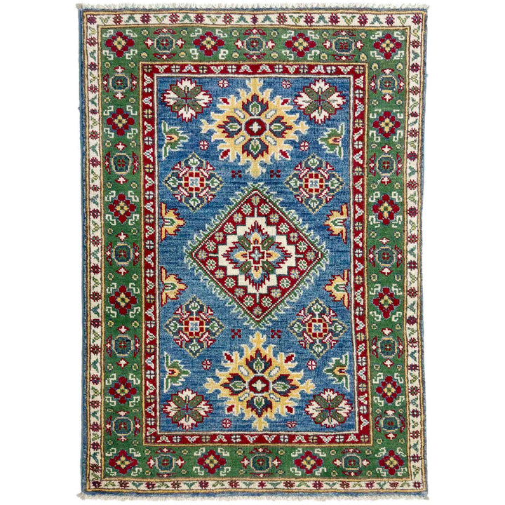 Blue Afghan Kazak Rug 2' 7" x 3' 11" Hand-Knotted | No. AL46724