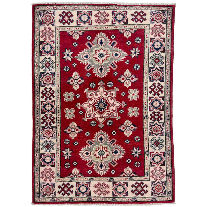 Red Afghan Kazak Rug 2' 7" x 4' 0" Hand-Knotted
