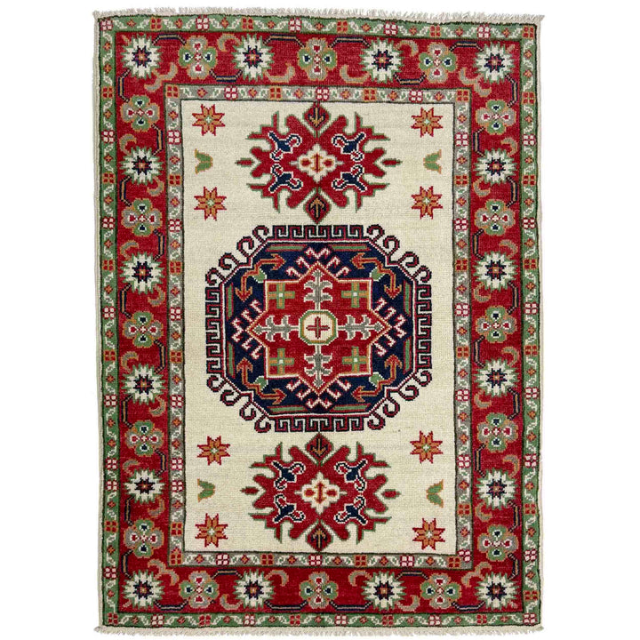 Beige Afghan Kazak Rug 2' 11" x 4' 1" Hand-Knotted | No. AL14061