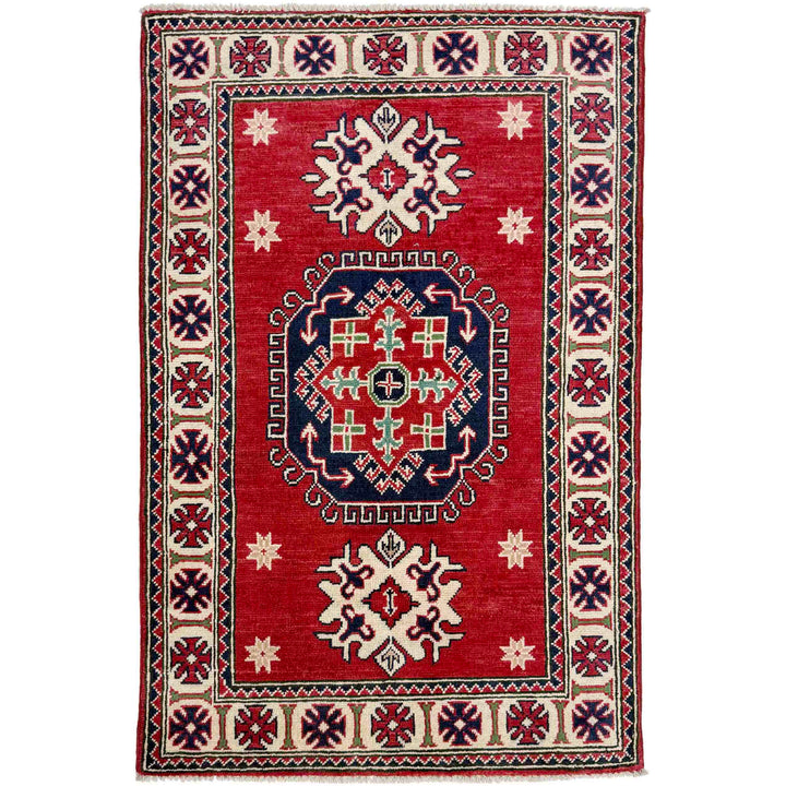 Red Afghan Kazak Rug 2' 9" x 4' 2" Hand-Knotted | No. AL89425