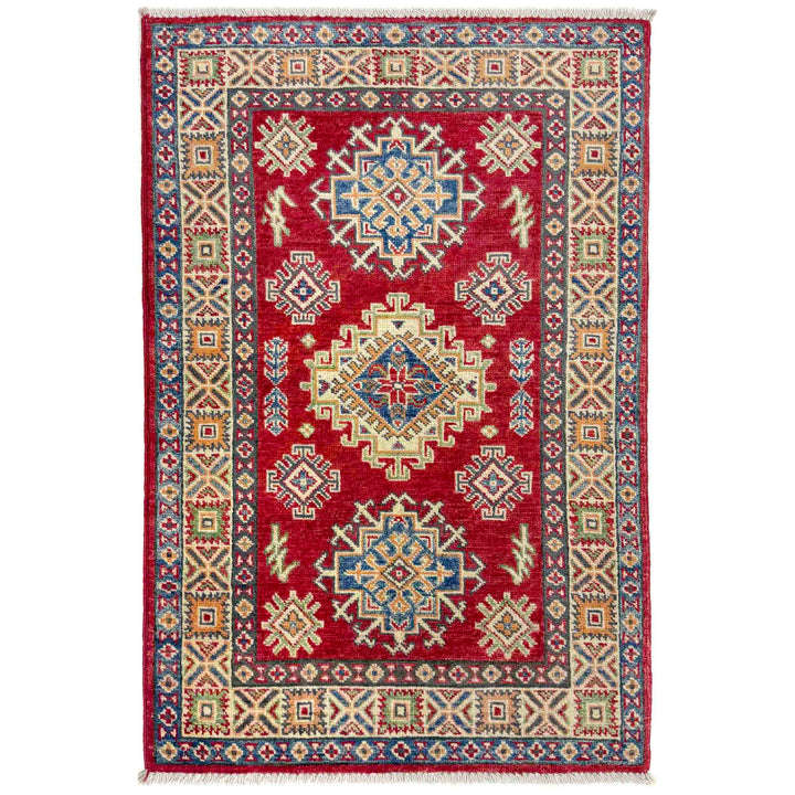 Red Afghan Kazak Rug 2' 7" x 3' 11" Hand-Knotted
