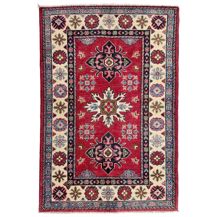 Red Afghan Kazak Rug 2' 7" x 4' 1" Hand-Knotted