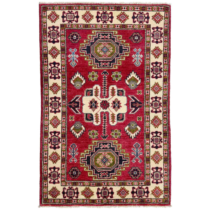 Red Afghan Kazak Rug 2' 7" x 4' 2" Hand-Knotted