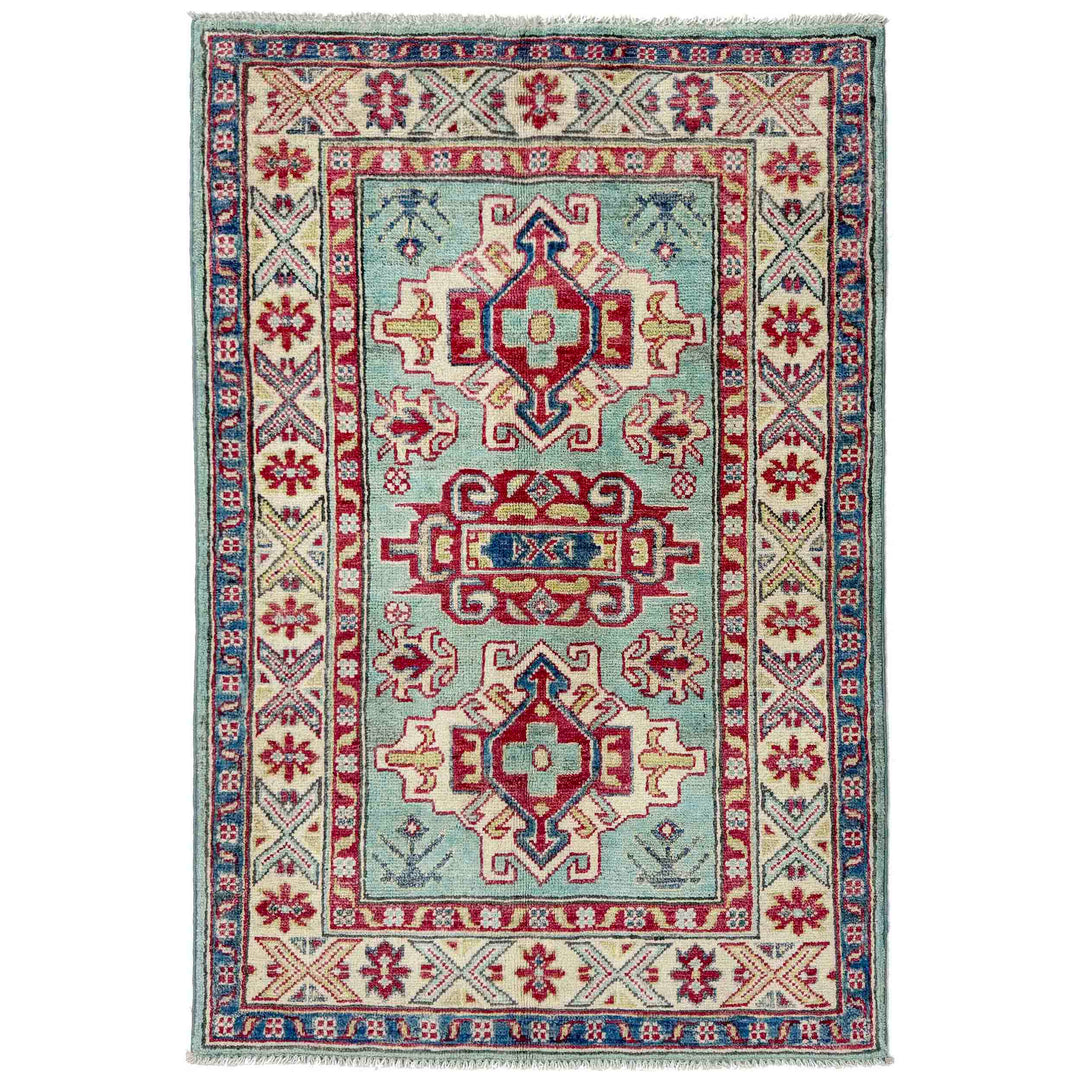 Blue Afghan Kazak Rug 2' 7" x 4' 1" Hand-Knotted