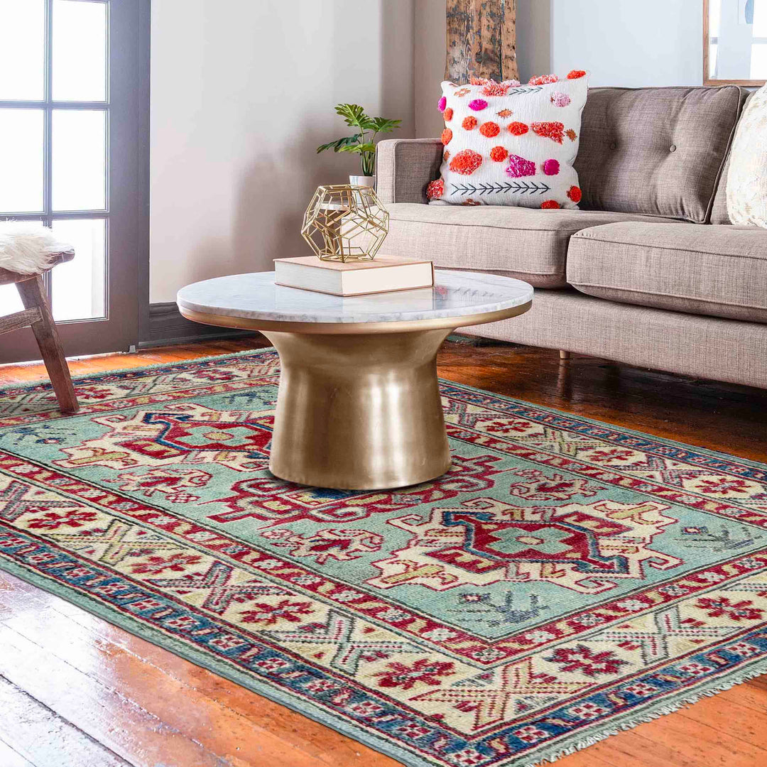 Blue Afghan Kazak Rug 2' 7" x 4' 1" Hand-Knotted texture