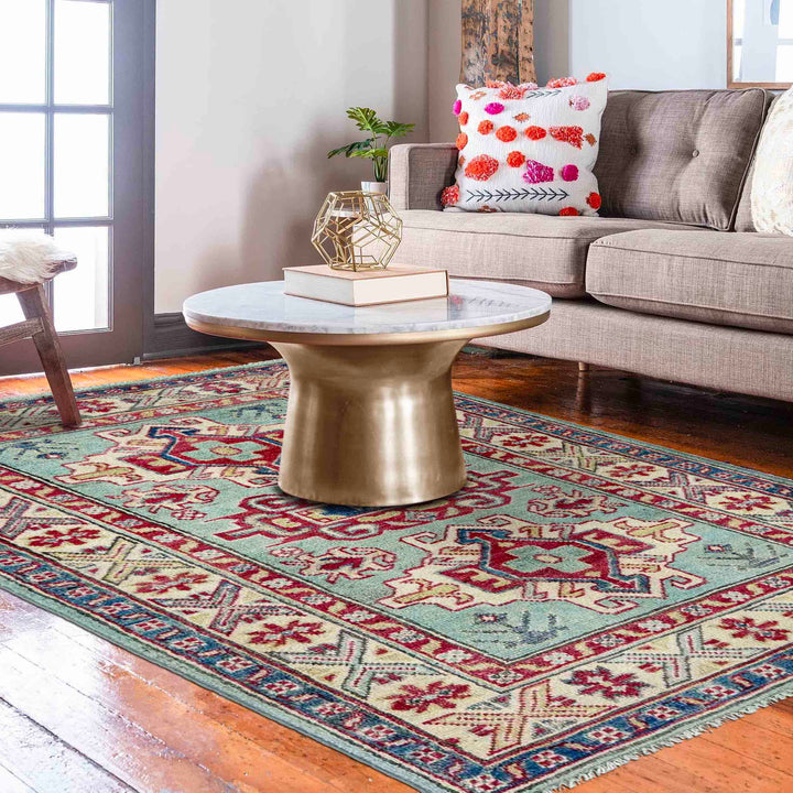 Blue Afghan Kazak Rug 2' 7" x 4' 1" Hand-Knotted texture