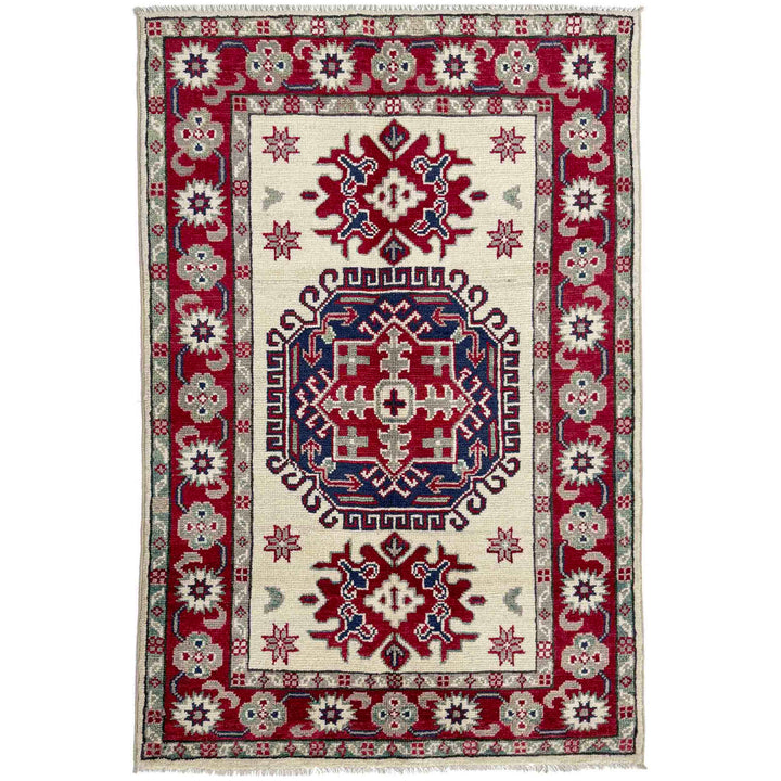 Beige Afghan Kazak Rug 2' 8" x 4' 2" Hand-Knotted | No. AL38436