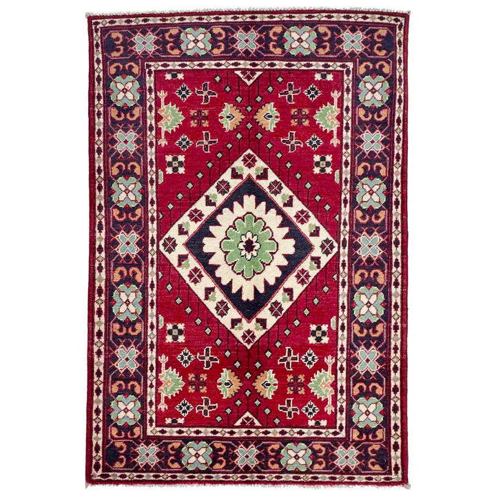 Red Afghan Kazak Rug 3' 1" x 5' 0" Hand-Knotted | No. AL45300