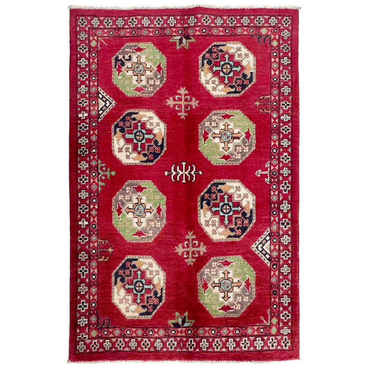 Red Afghan Waziri Rug 3' 1" x 4' 9" Hand-Knotted | No. AL29031