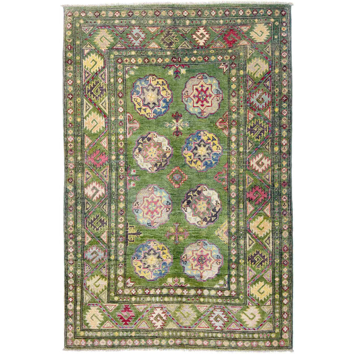 Green Afghan Oriental Rug 3' 11" x 6' 3" Hand-Knotted | No. AL24702