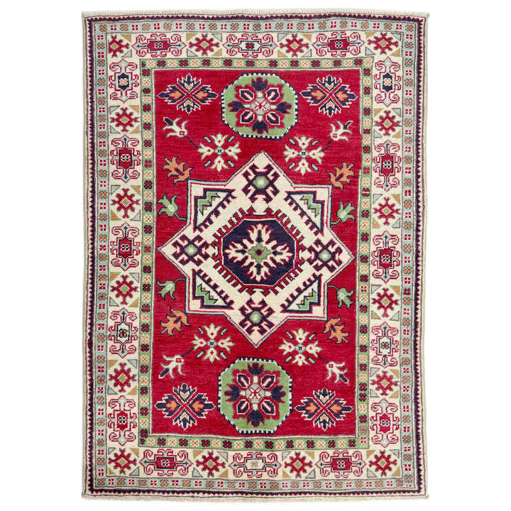 Red Afghan Kazak Rug 3' 3" x 5' 0" Hand-Knotted