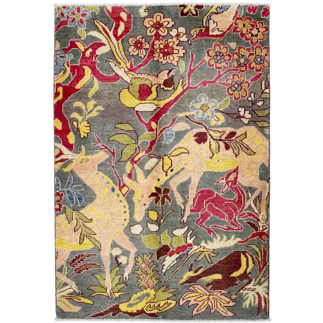 Afghan Tribal Rug 3' 3" x 4' 10" Hand-Knotted