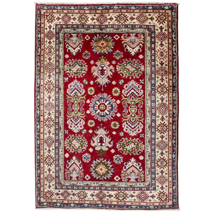 Red Afghan Kazak Rug 3' 6" x 5' 0" Hand-Knotted