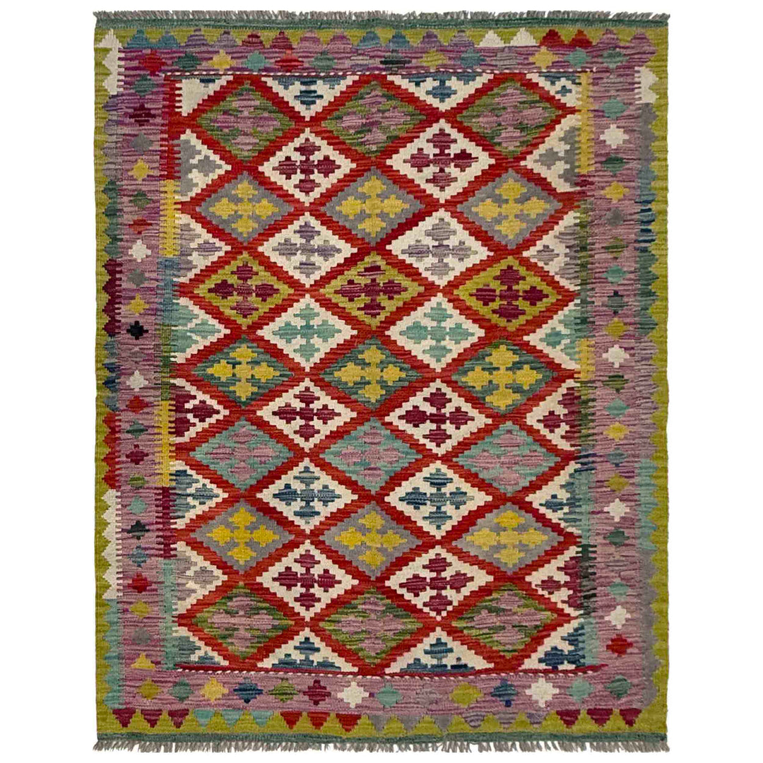 Afghan Vegetable Kilim Rug 3' 10" x 5' 1" Flat-Weave