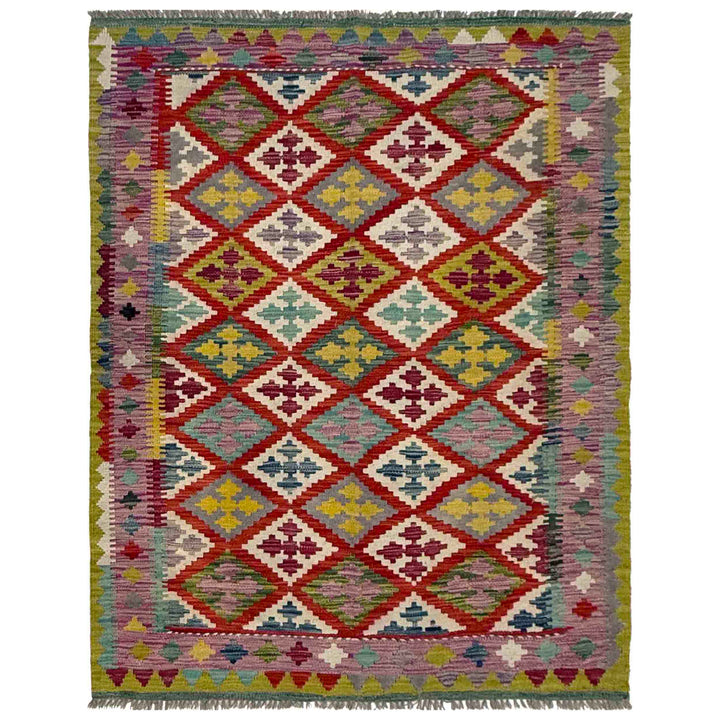 Afghan Vegetable Kilim Rug 3' 10" x 5' 1" Flat-Weave