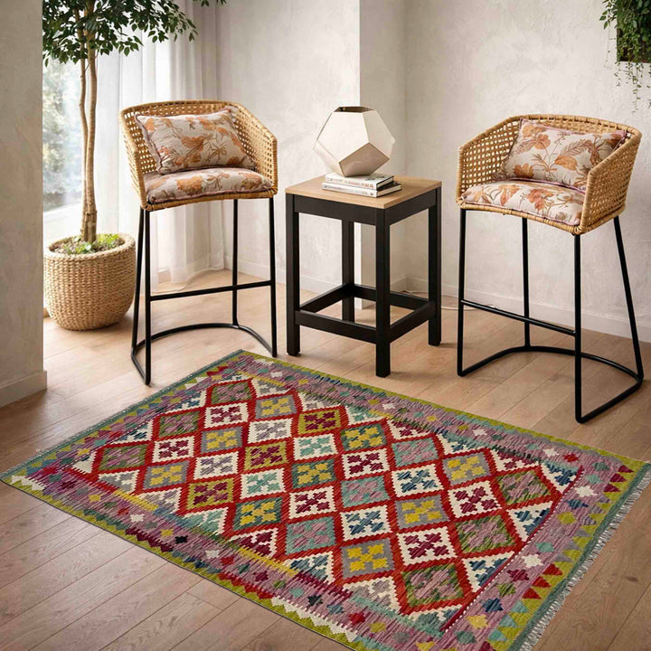 Afghan Vegetable Kilim Rug 3' 10" x 5' 1" Flat-Weave reverse