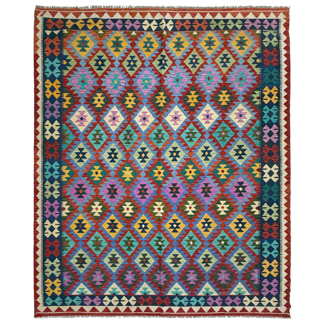 Afghan Vegetable Kilim Rug 6' 8" x 9' 11" Flat-Weave