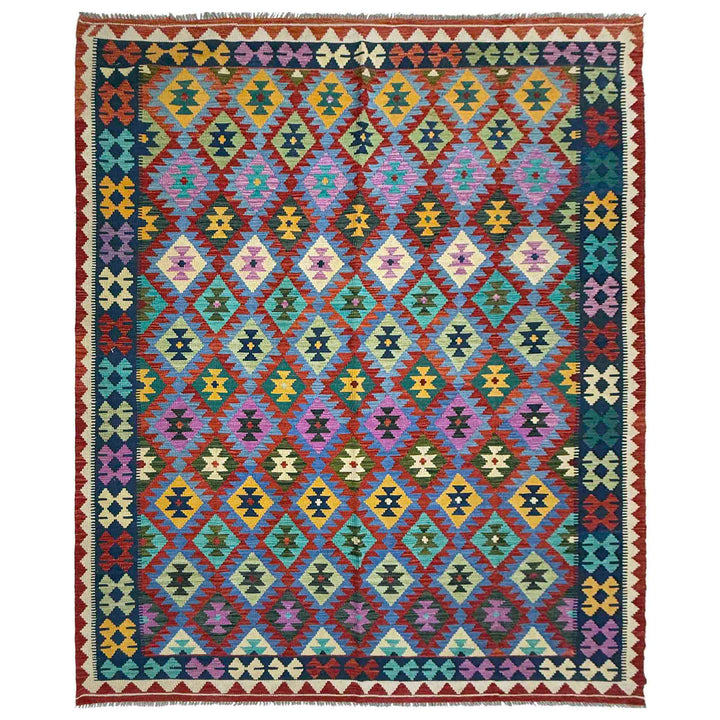 Afghan Vegetable Kilim Rug 6' 8" x 9' 11" Flat-Weave