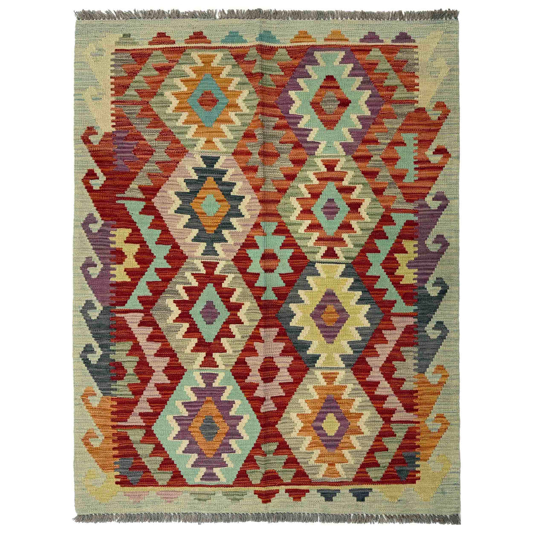 Afghan Vegetable Kilim Rug 3' 3" x 4' 8" Flat-Weave