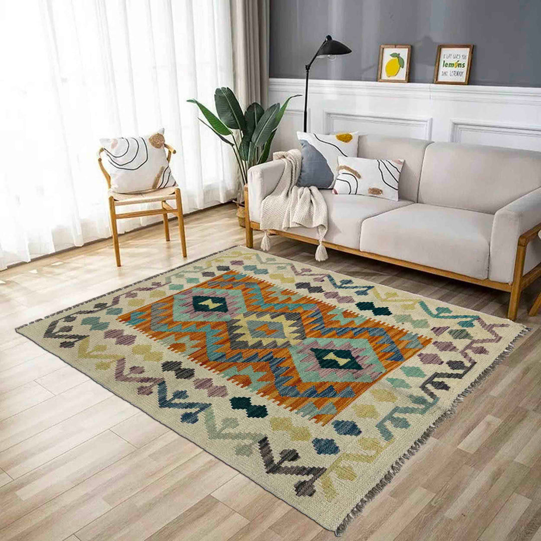 Afghan Vegetable Kilim Rug 2' 7" x 4' 0" Flat-Weave reverse
