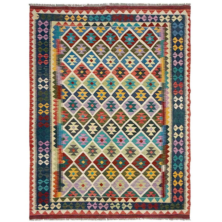 Afghan Vegetable Kilim Rug 5' 9" x 8' 5" Flat-Weave