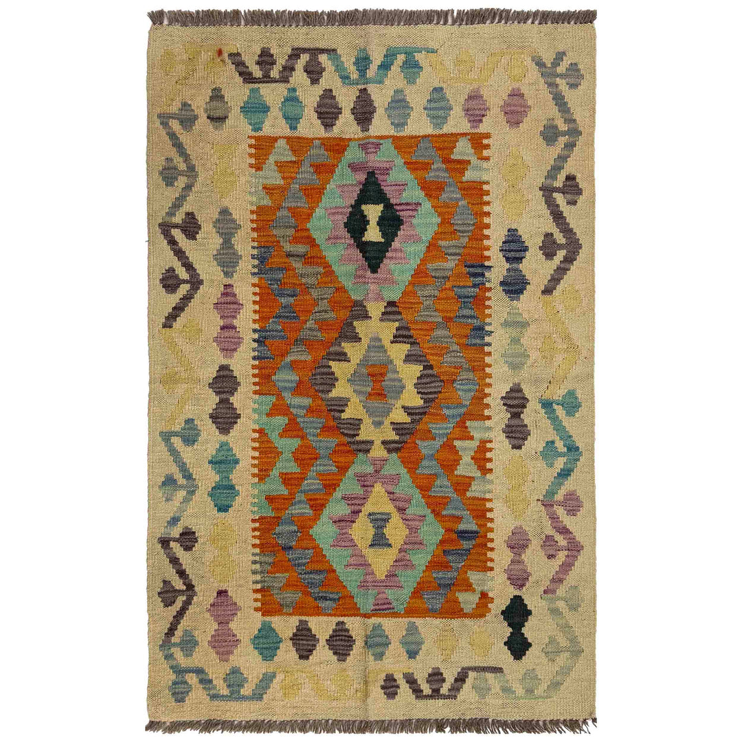 Afghan Vegetable Kilim Rug 2' 8" x 4' 1" Flat-Weave