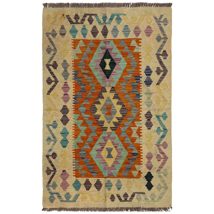 Afghan Vegetable Kilim Rug 2' 8" x 4' 1" Flat-Weave