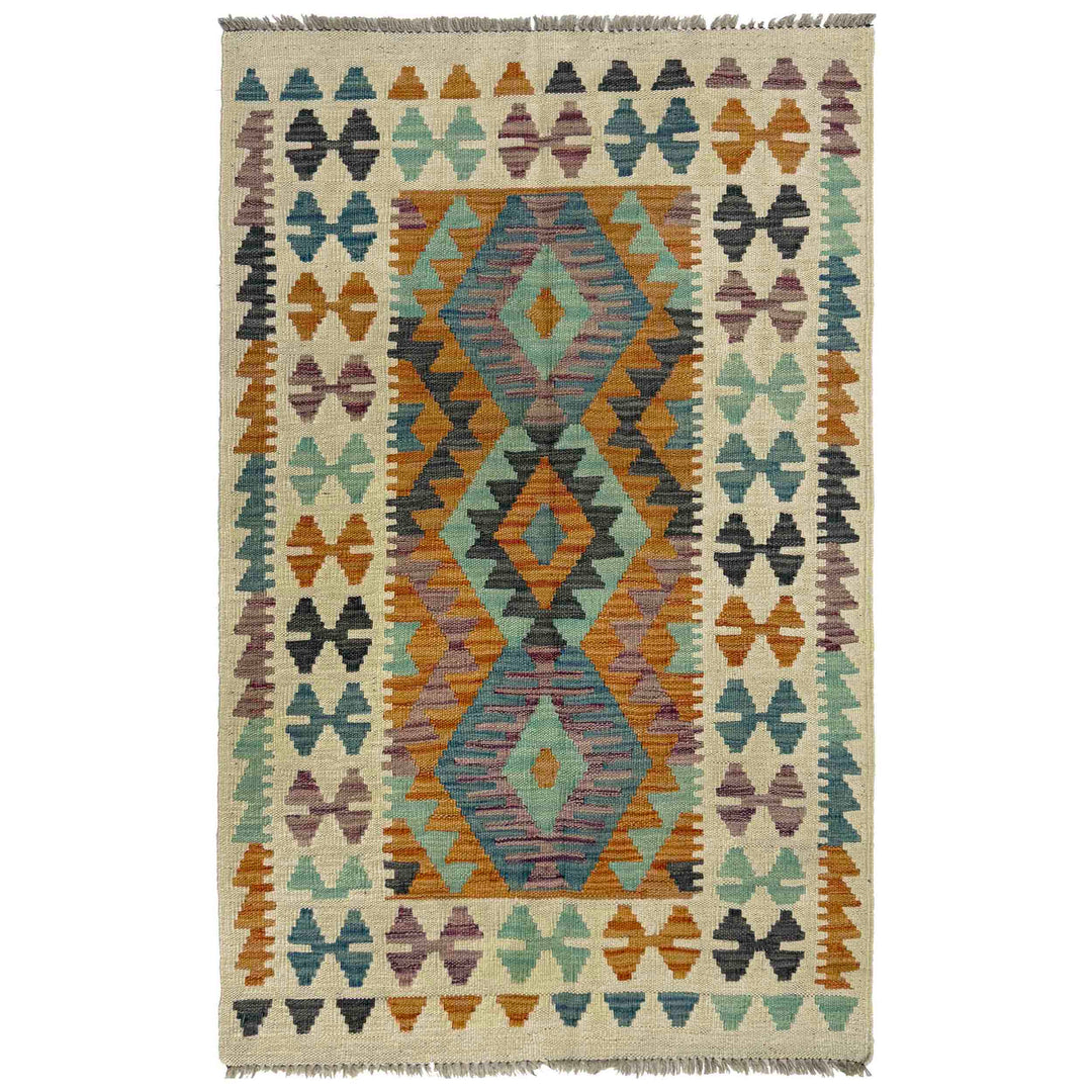 Afghan Vegetable Kilim Rug 2'7" x 4'3" Flat-Weave