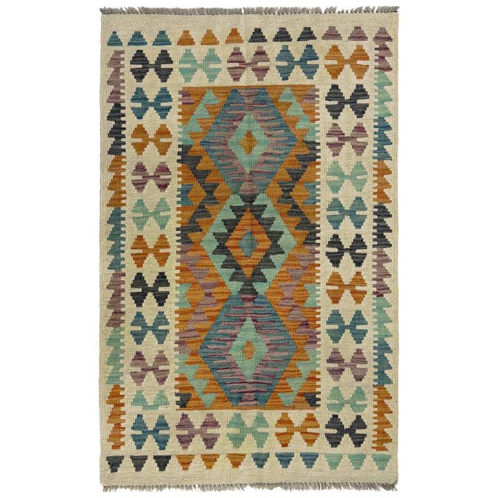 Afghan Vegetable Kilim Rug 2'7" x 4'3" Flat-Weave