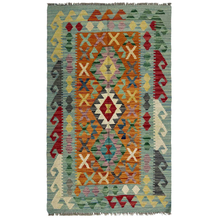 Afghan Vegetable Kilim Rug 2'7" x 4'5" Flat-Weave