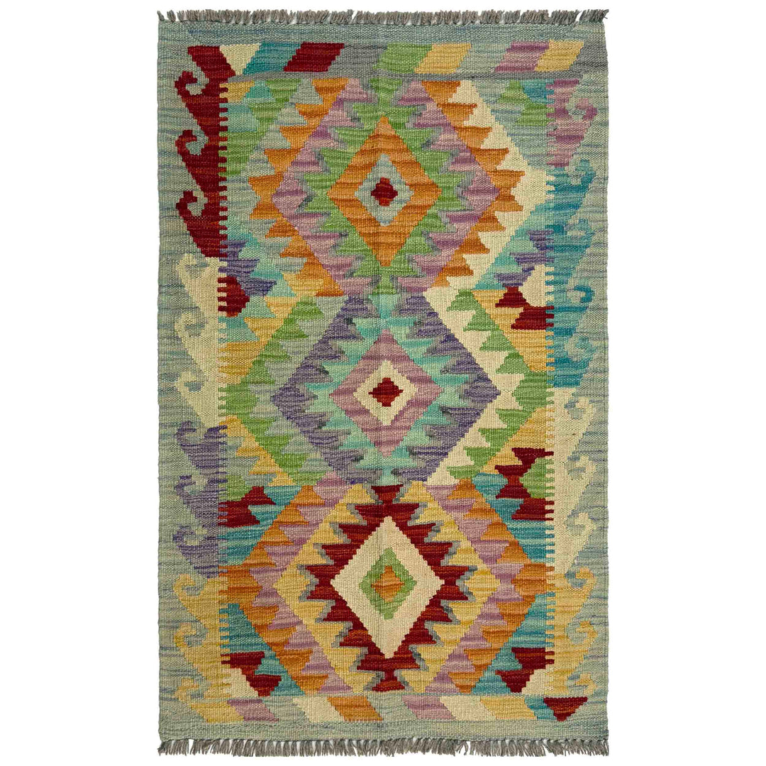 Afghan Vegetable Kilim Rug 2' 5" x 3' 10" Flat-Weave