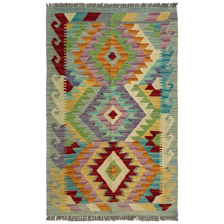 Afghan Vegetable Kilim Rug 2' 5" x 3' 10" Flat-Weave