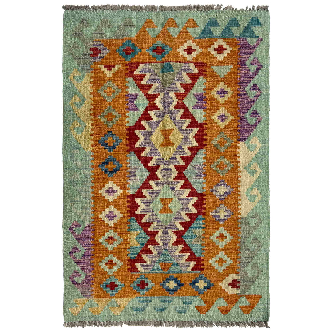 Afghan Vegetable Kilim Rug 2'7" x 4'2" Flat-Weave