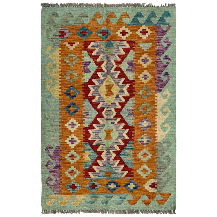 Afghan Vegetable Kilim Rug 2'7" x 4'2" Flat-Weave
