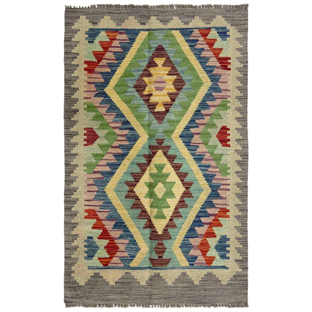 Afghan Vegetable Kilim Rug 2' 5" x 3' 11" Flat-Weave