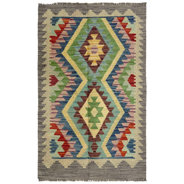 Afghan Vegetable Kilim Rug 2' 5" x 3' 11" Flat-Weave