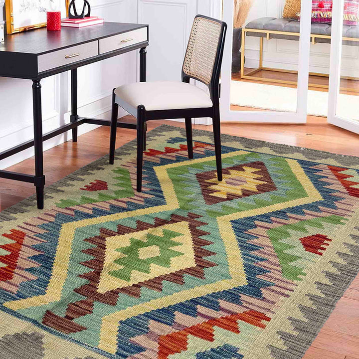 Afghan Vegetable Kilim Rug 2' 5" x 3' 11" Flat-Weave reverse