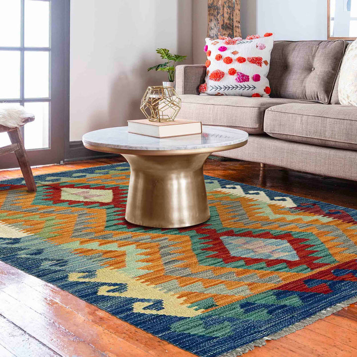 Afghan Vegetable Kilim Rug 2' 6" x 4' 1" Flat-Weave reverse