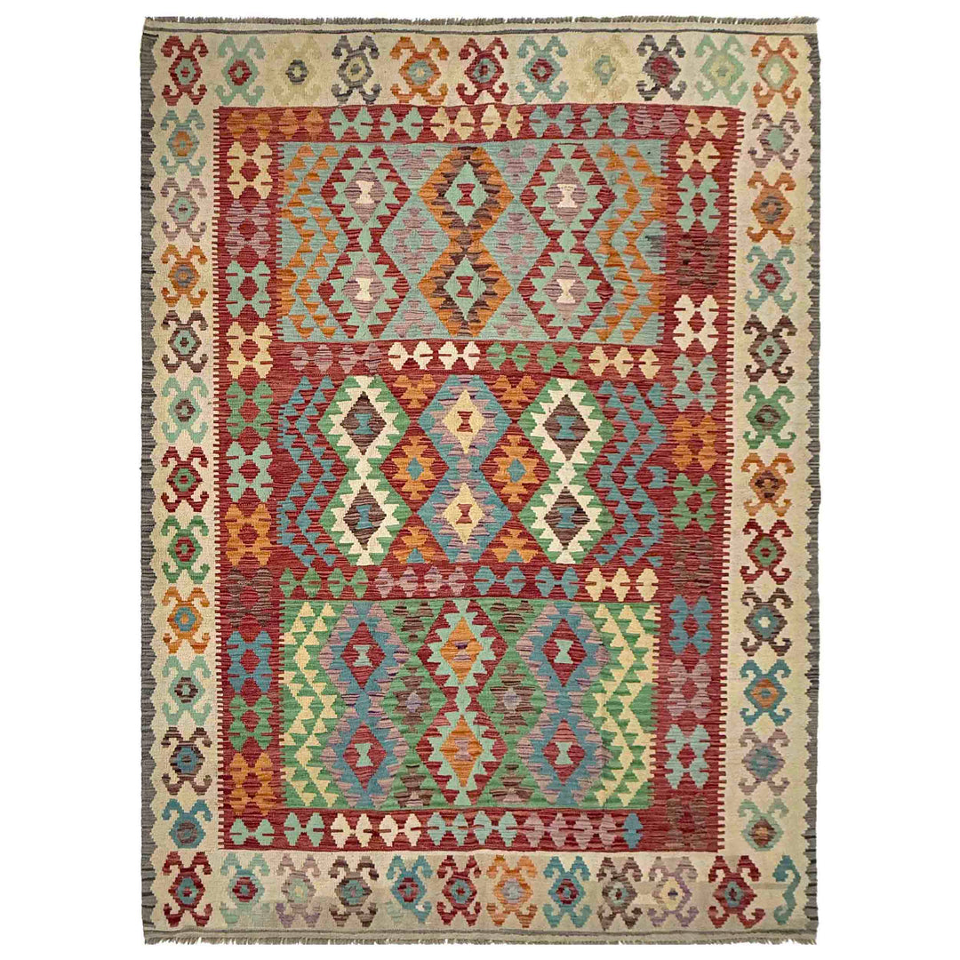 Afghan Vegetable Kilim Rug 6'8" x 9'9" Flat-Weave