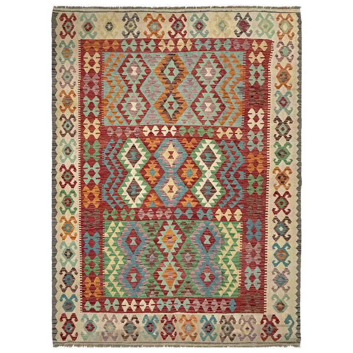 Afghan Vegetable Kilim Rug 6'8" x 9'9" Flat-Weave