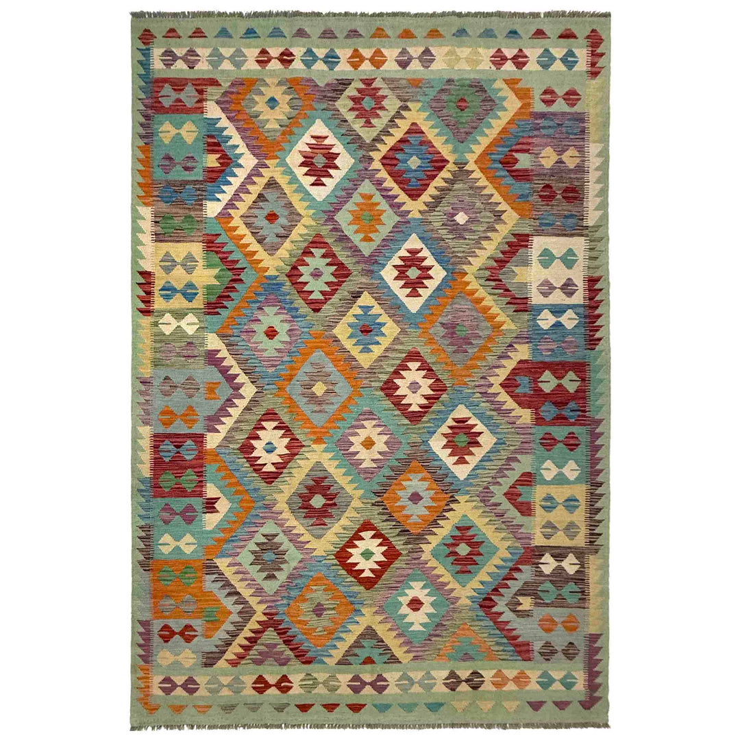 Afghan Vegetable Kilim Rug 6' 5" x 9' 11" Flat-Weave