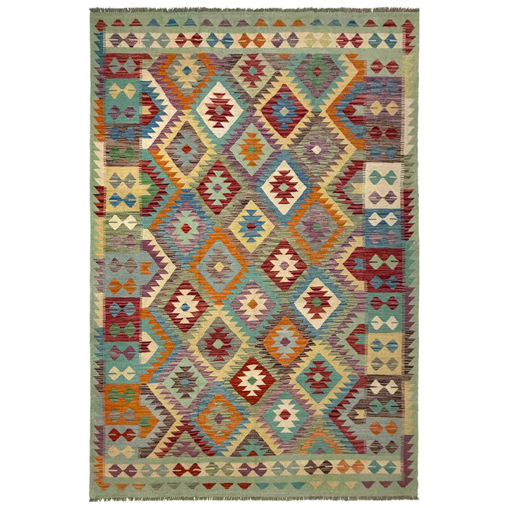 Afghan Vegetable Kilim Rug 6' 5" x 9' 11" Flat-Weave