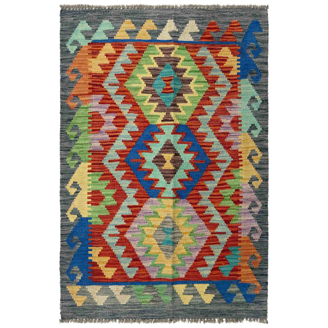 Afghan Vegetable Kilim Rug 2' 6" x 3' 11" Flat-Weave