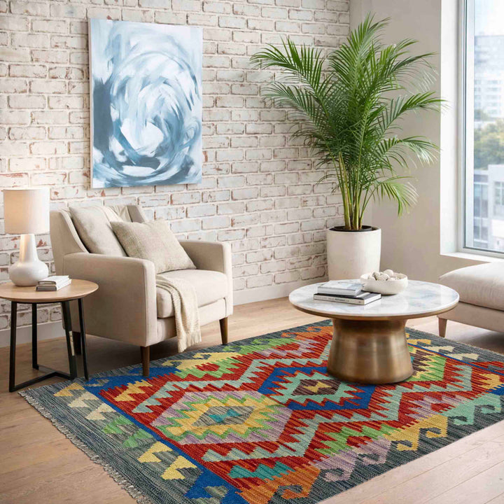 Afghan Vegetable Kilim Rug 2' 6" x 3' 11" Flat-Weave reverse