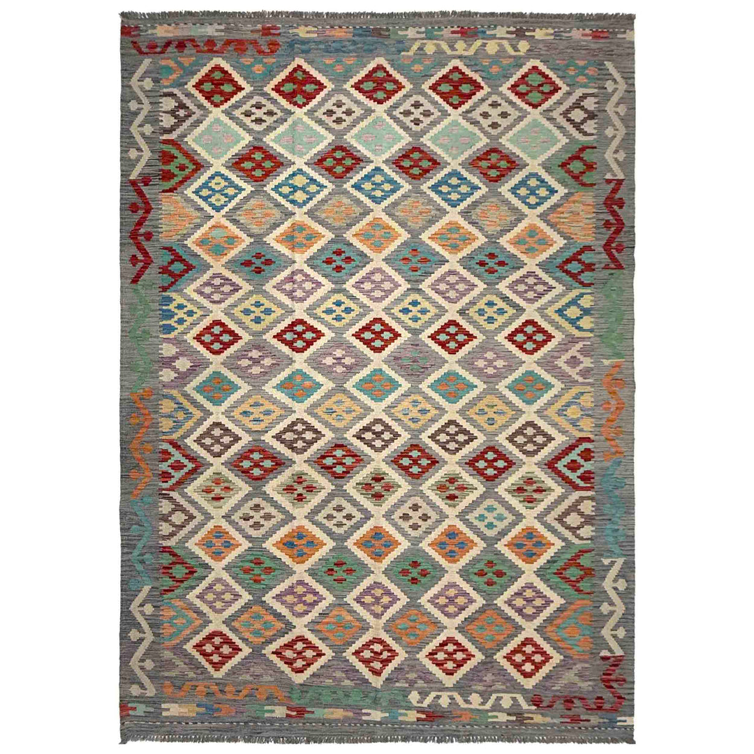 Afghan Vegetable Kilim Rug 6' 4" x 9' 9" Flat-Weave