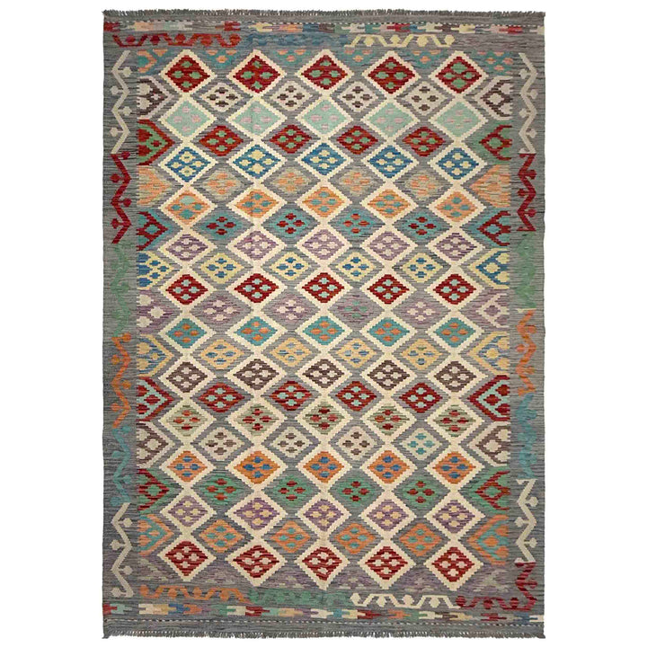 Afghan Vegetable Kilim Rug 6' 4" x 9' 9" Flat-Weave
