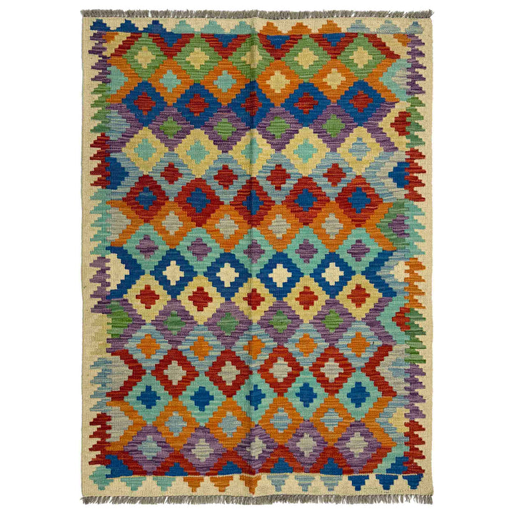 Afghan Vegetable Kilim Rug 3' 3" x 4' 11" Flat-Weave