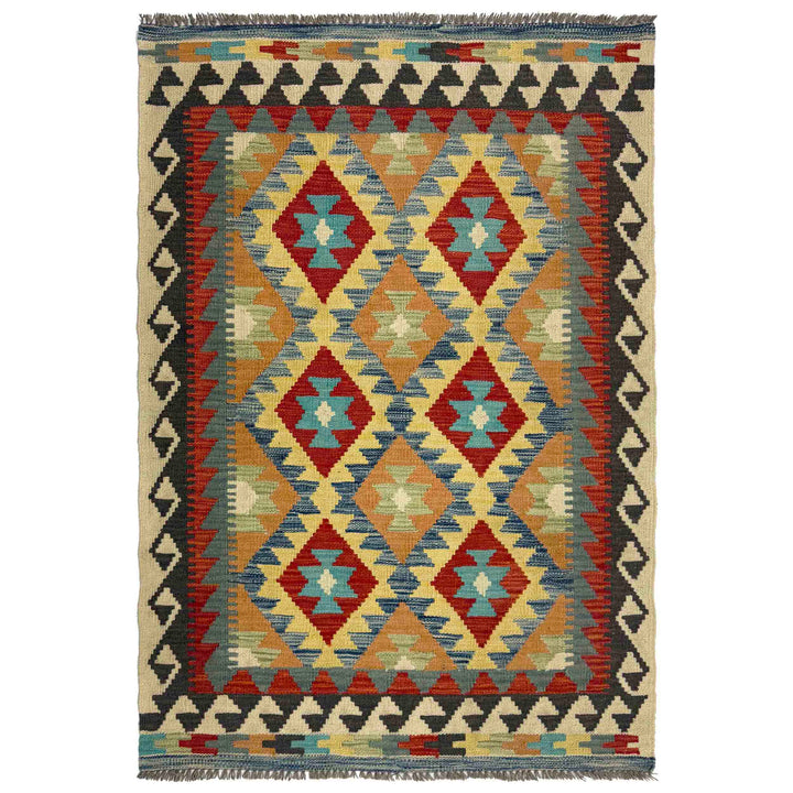 Afghan Vegetable Kilim Rug 3' 3" x 5' 1" Flat-Weave
