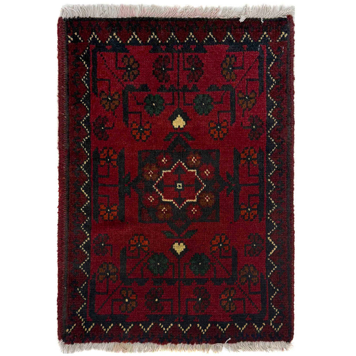 Red Afghan Doormat Rug 1' 5" x 1' 11" Hand-Knotted