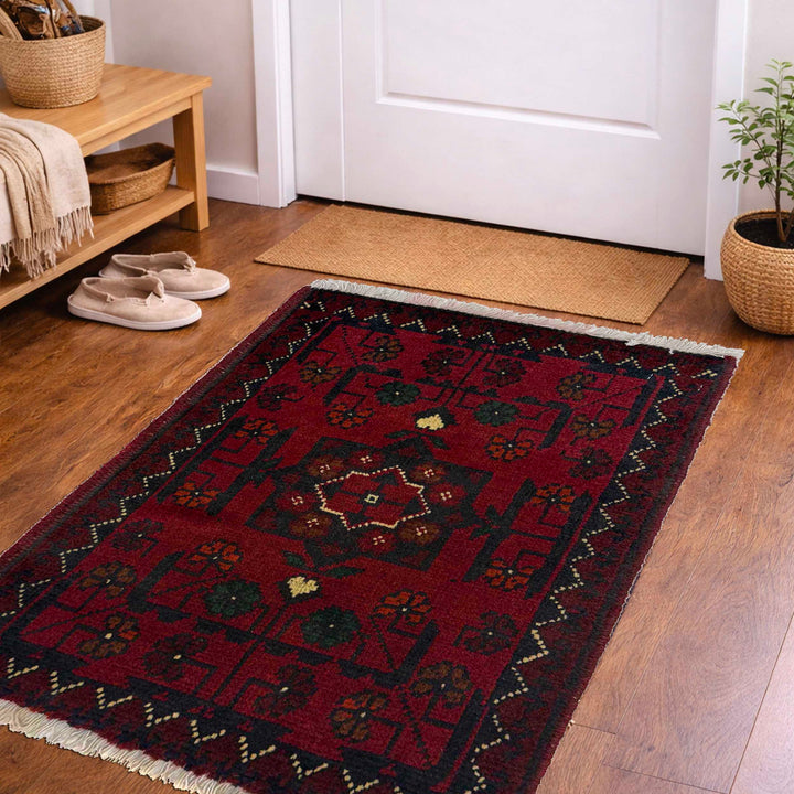 Red Afghan Doormat Rug 1' 5" x 1' 11" Hand-Knotted view
